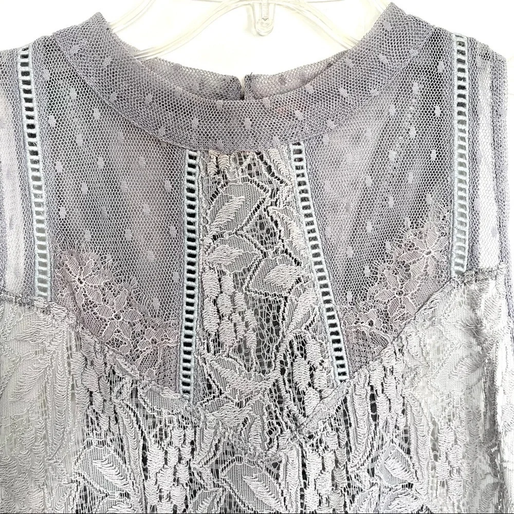 Free People Maisie Modern Mesh Lace Tunic Tank Top Gray Size S